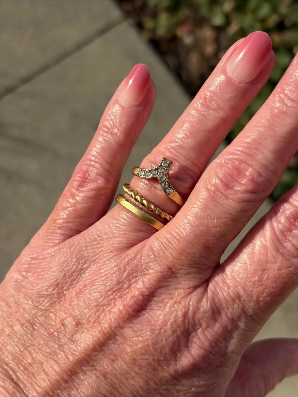 Stacked Gold-Tone Women's Ring Set with Clear Crystals